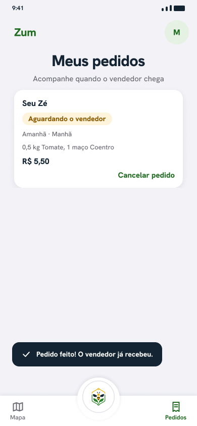 Meus pedidos com o pedido aguardando o vendedor