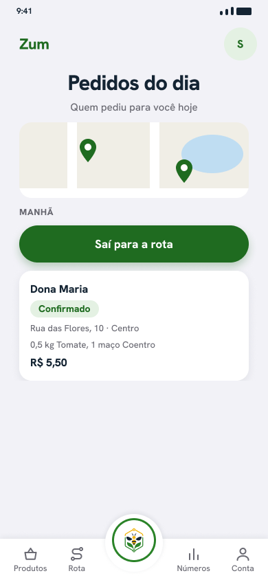 Pedido confirmado e botão Saí para a rota